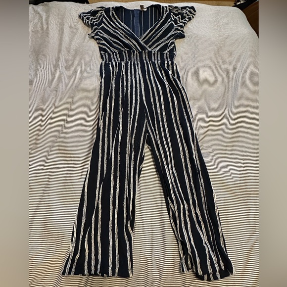 Anthropologie jumpsuit blue and white stripe. With pockets - Picture 3 of 4